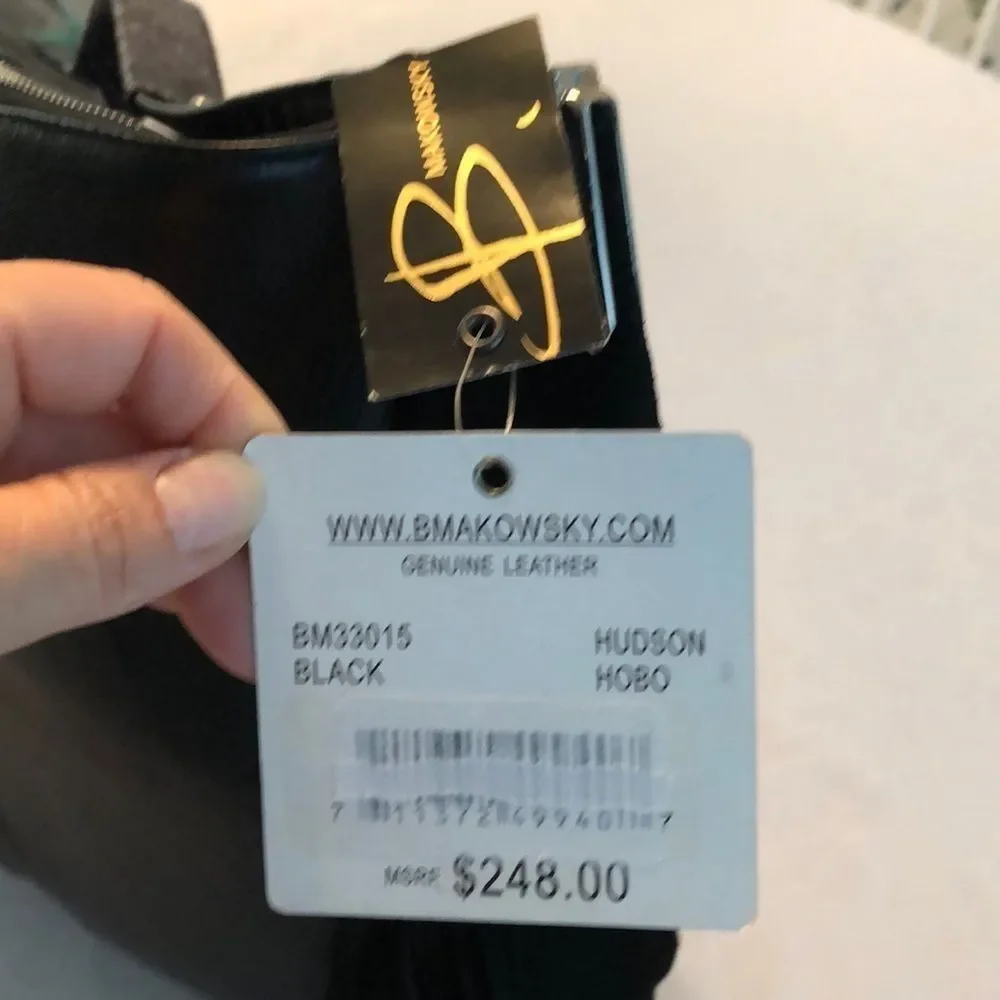 NWT B Makowsky Black Leather Hobo with Snake strap
